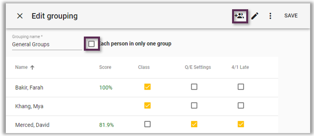 Groups Editing View