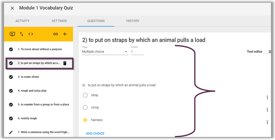 question editor view