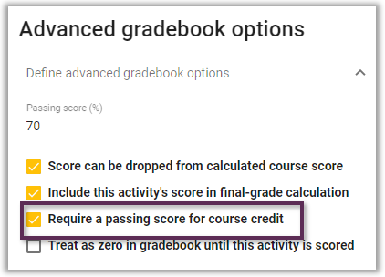 Activity settin - advanced gradebook options