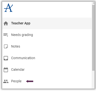 Teacher menu - people tool highlighted