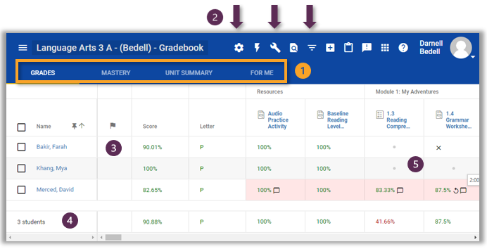 General gradebook view